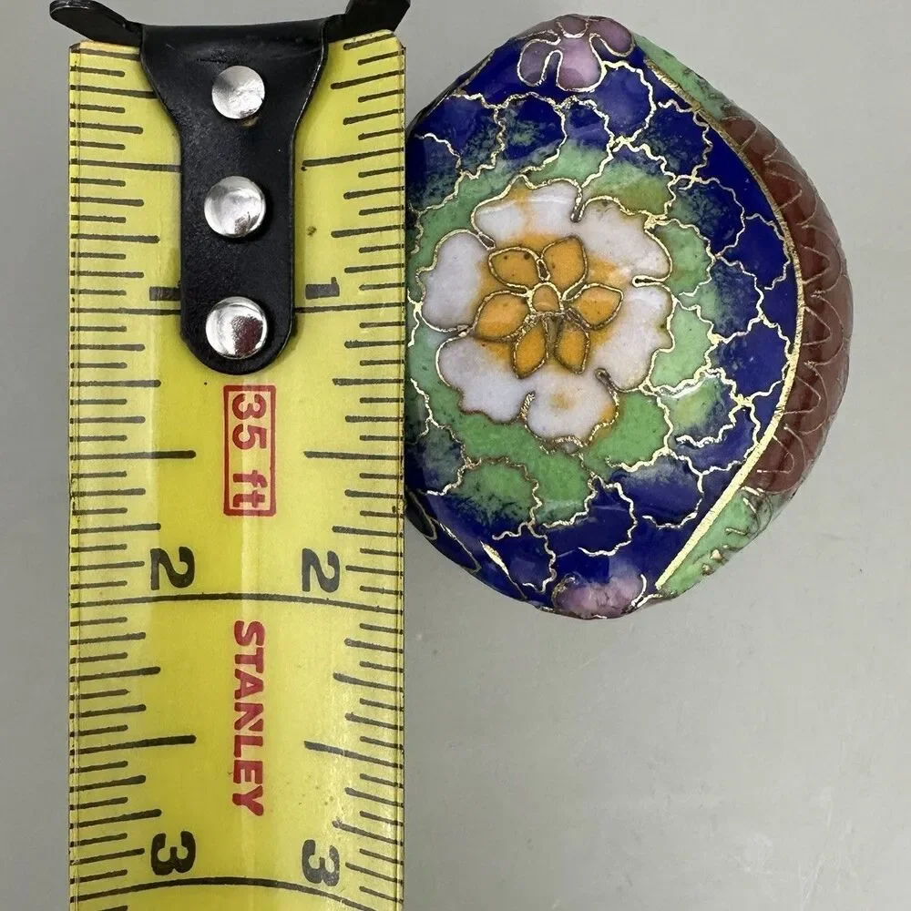 VTG Cloisonne Owl Trinket Box Mini Enamel Bird Figurine Jewelry Pill Box 2”